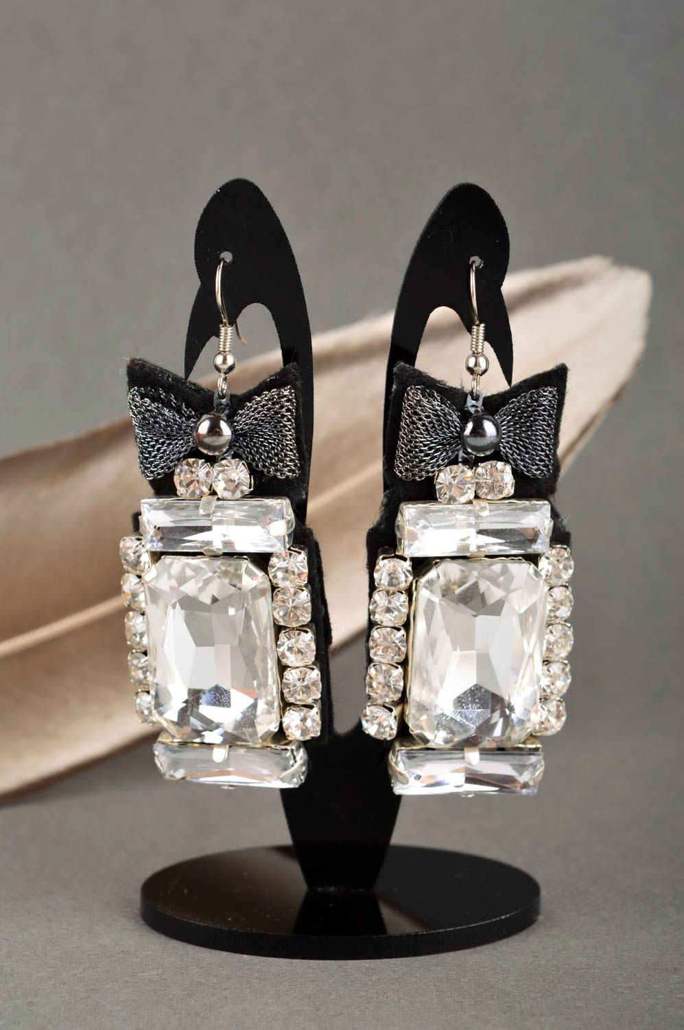 Evening earrings with crystals handmade accessories elegant jewelry for women photo 1