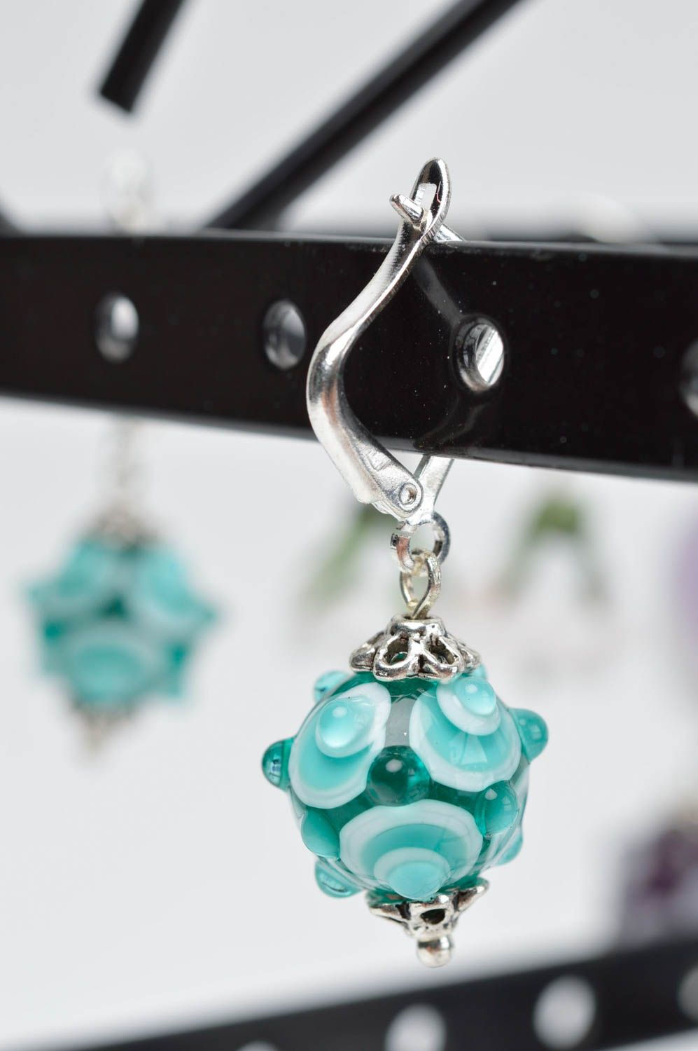 Unusual glass earrings round stylish earrings handmade designer accessories photo 1