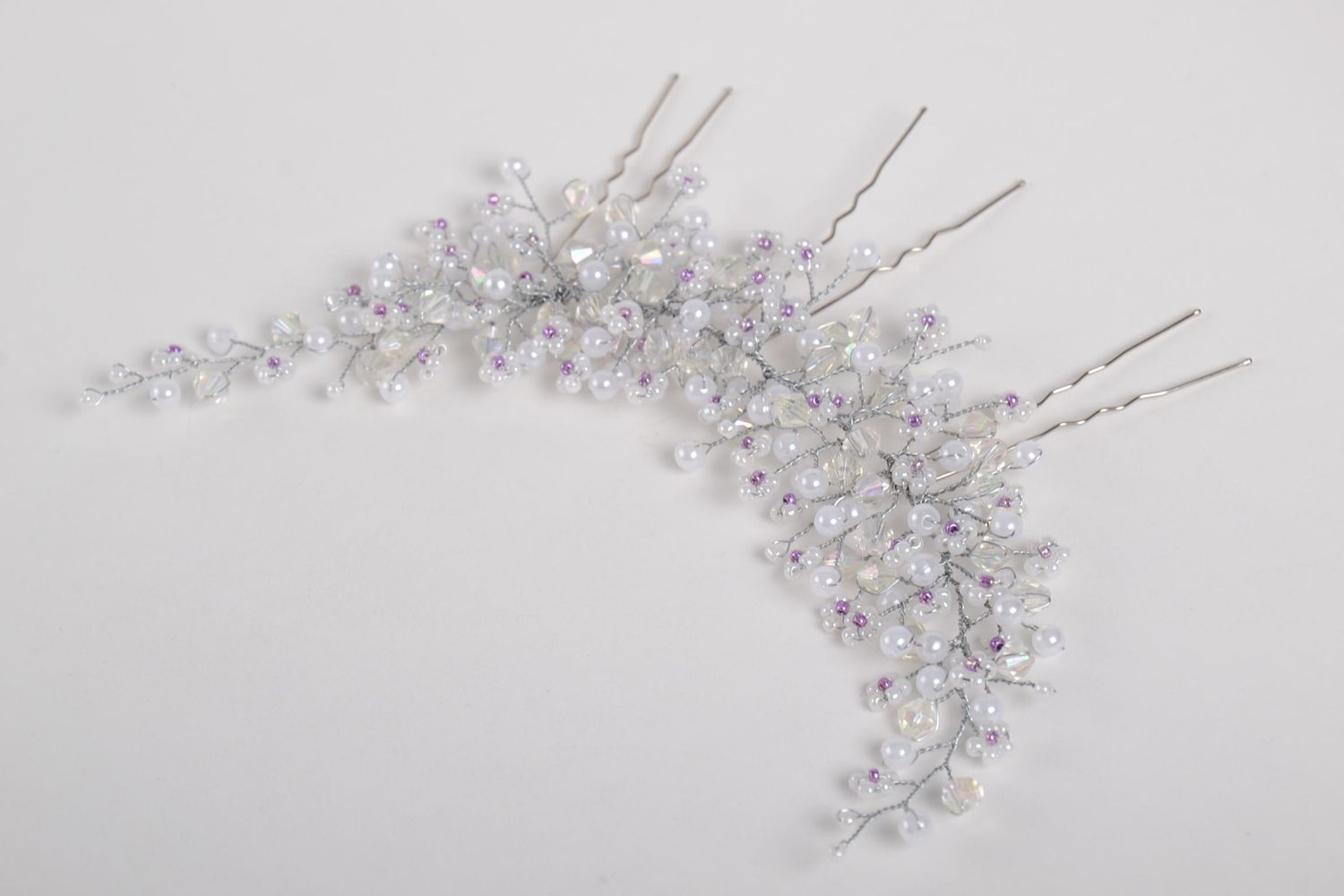 Handmade white accessory stylish wedding hair pin beaded cute hair pin photo 3