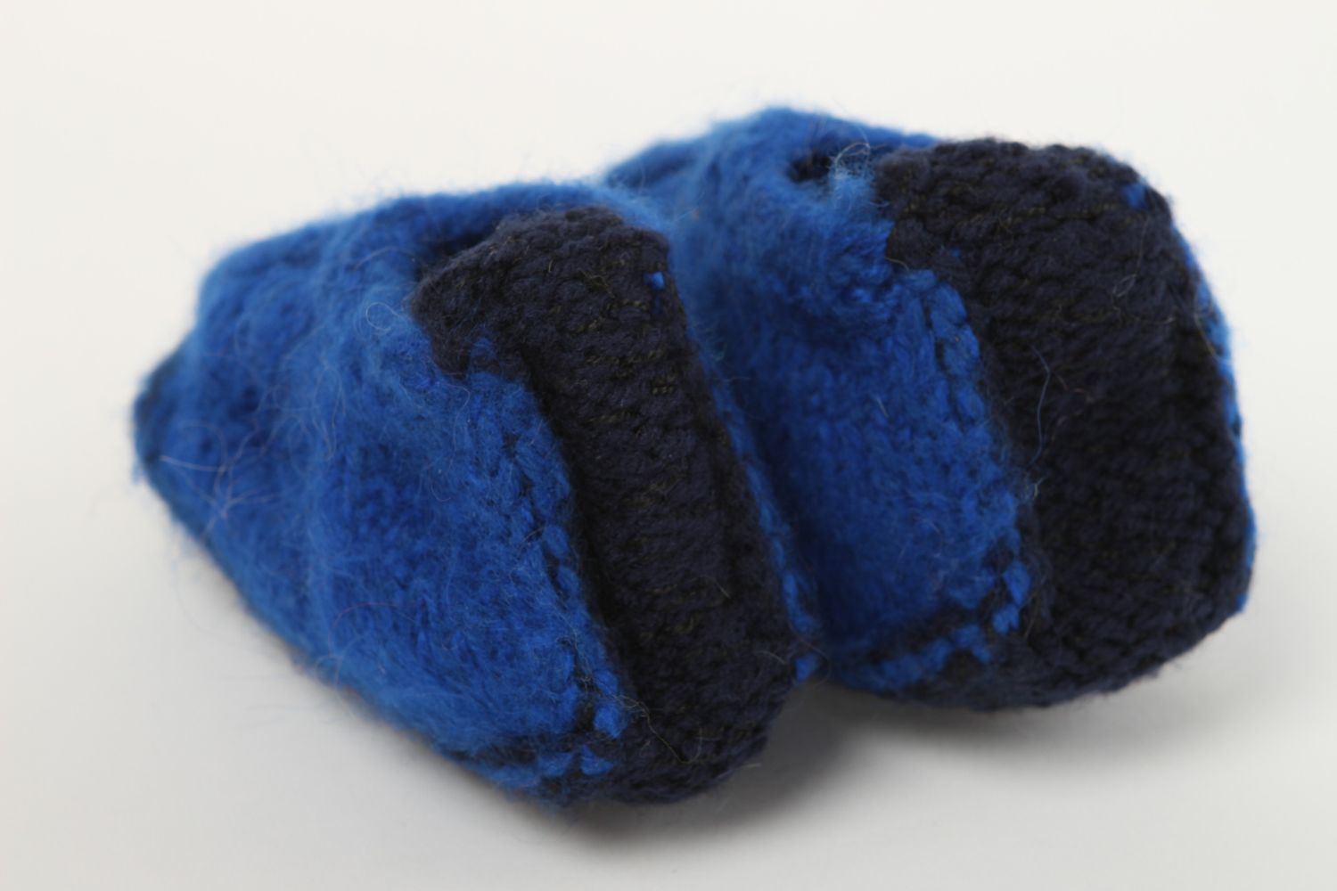 Pantoufles enfant faites main Pantoufles en laine bleues Chaussons d'intérieur photo 3