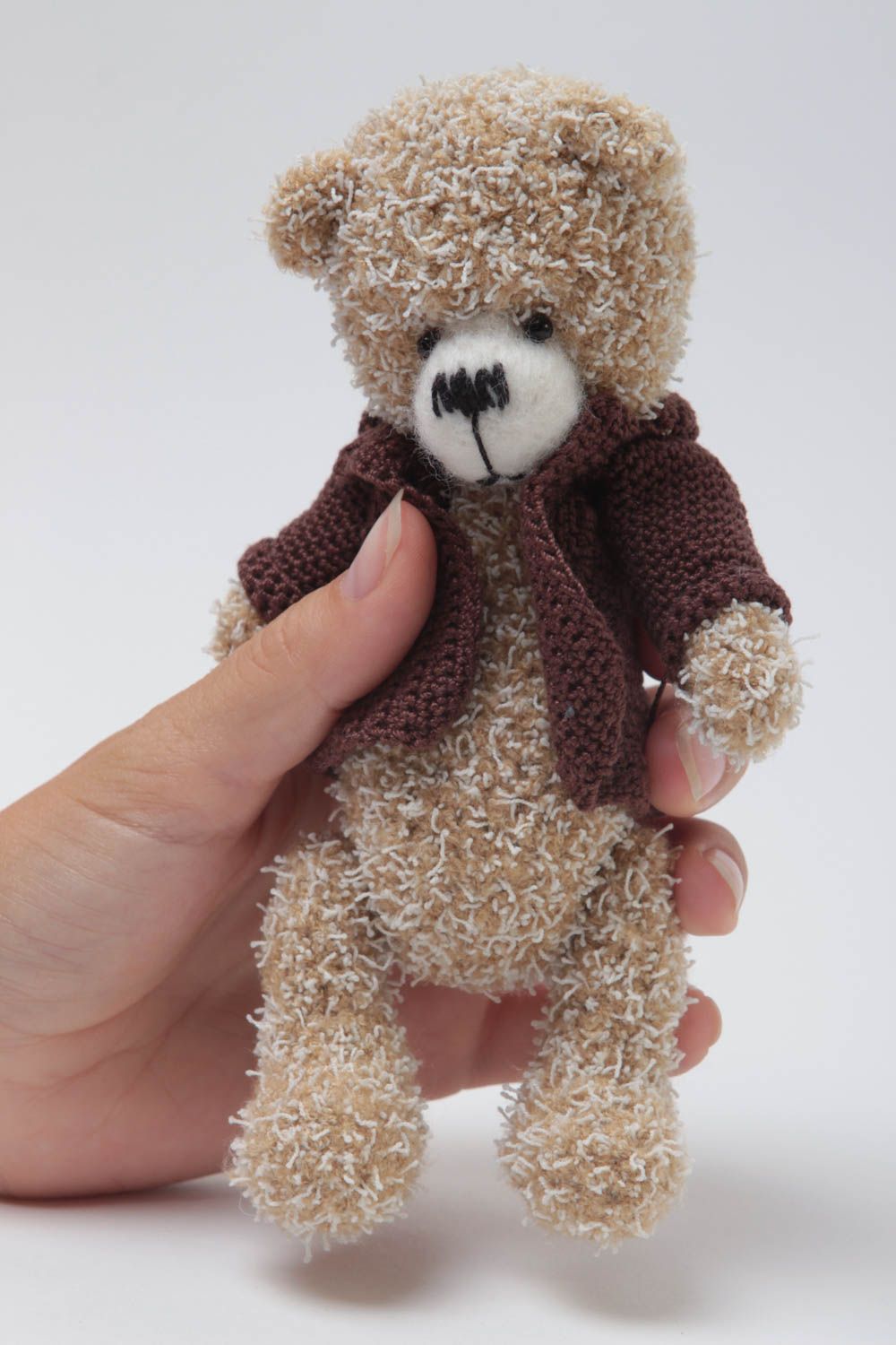 Doudou ours en pull fait main Peluche au crochet original Jouet pour enfant photo 5