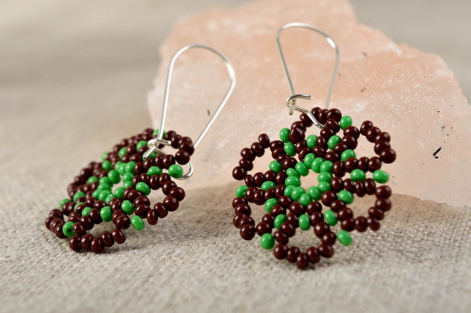 Handmade designer beaded earrings stylish flower earrings unusual jewelry photo 1