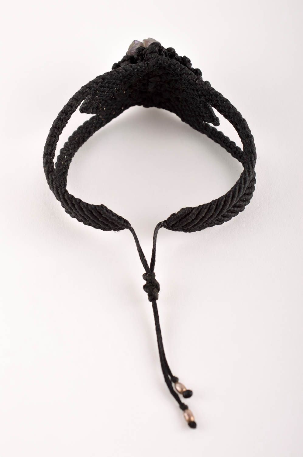 Браслет из ниток ручной работы модный браслет черный плетеный браслет с камнями фото 4