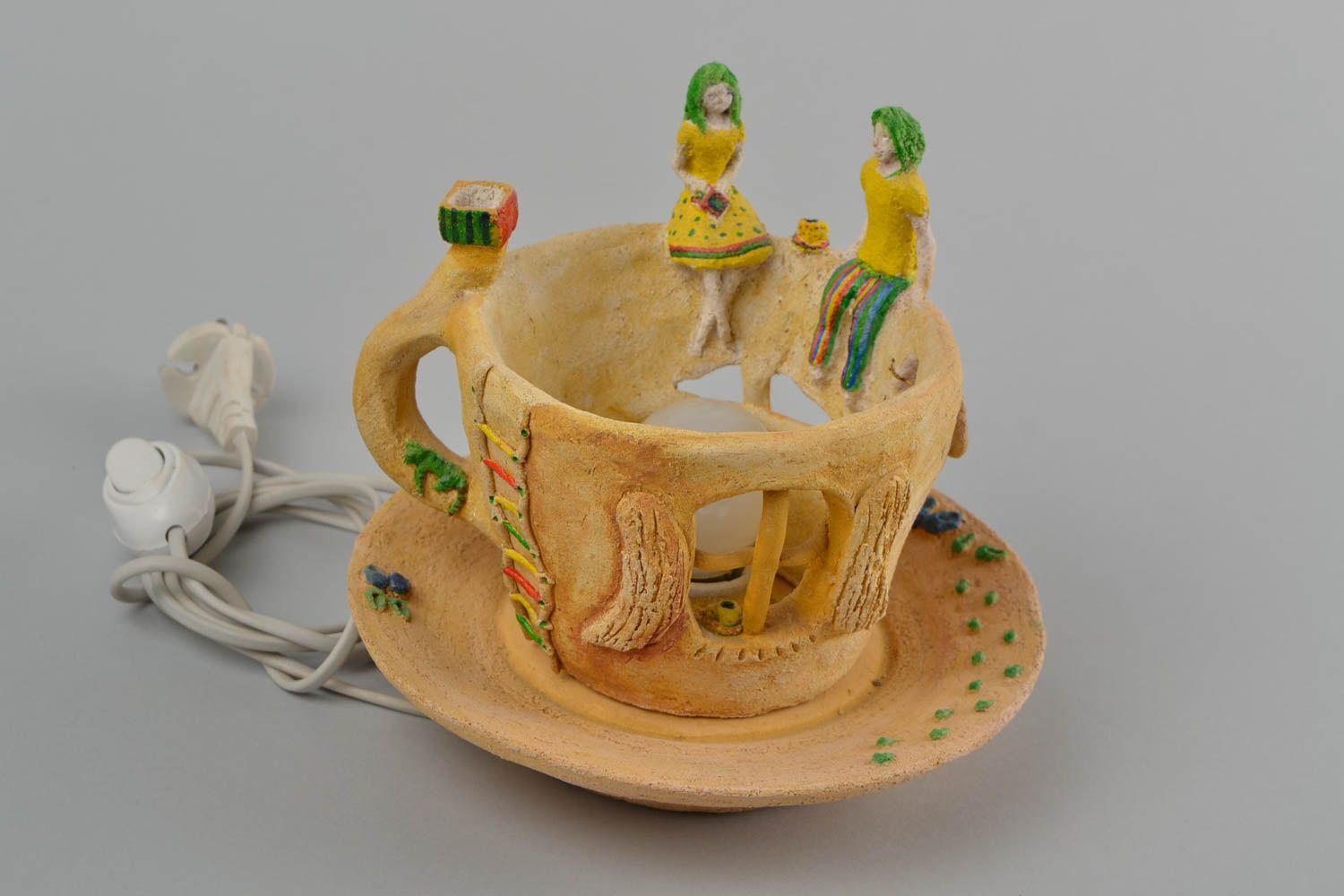 Подсвечник ручной работы керамический подсвечник чашка с блюдцем декор для дома фото 3