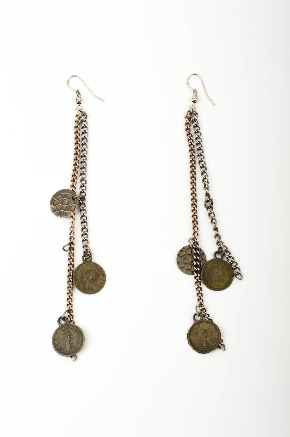 Длинные серьги ручной работы серьги женские с монетками металлические серьги фото 1