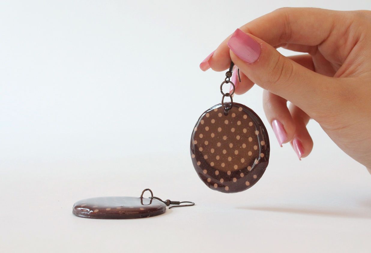 Round earrings made ​​of polymer clay photo 5
