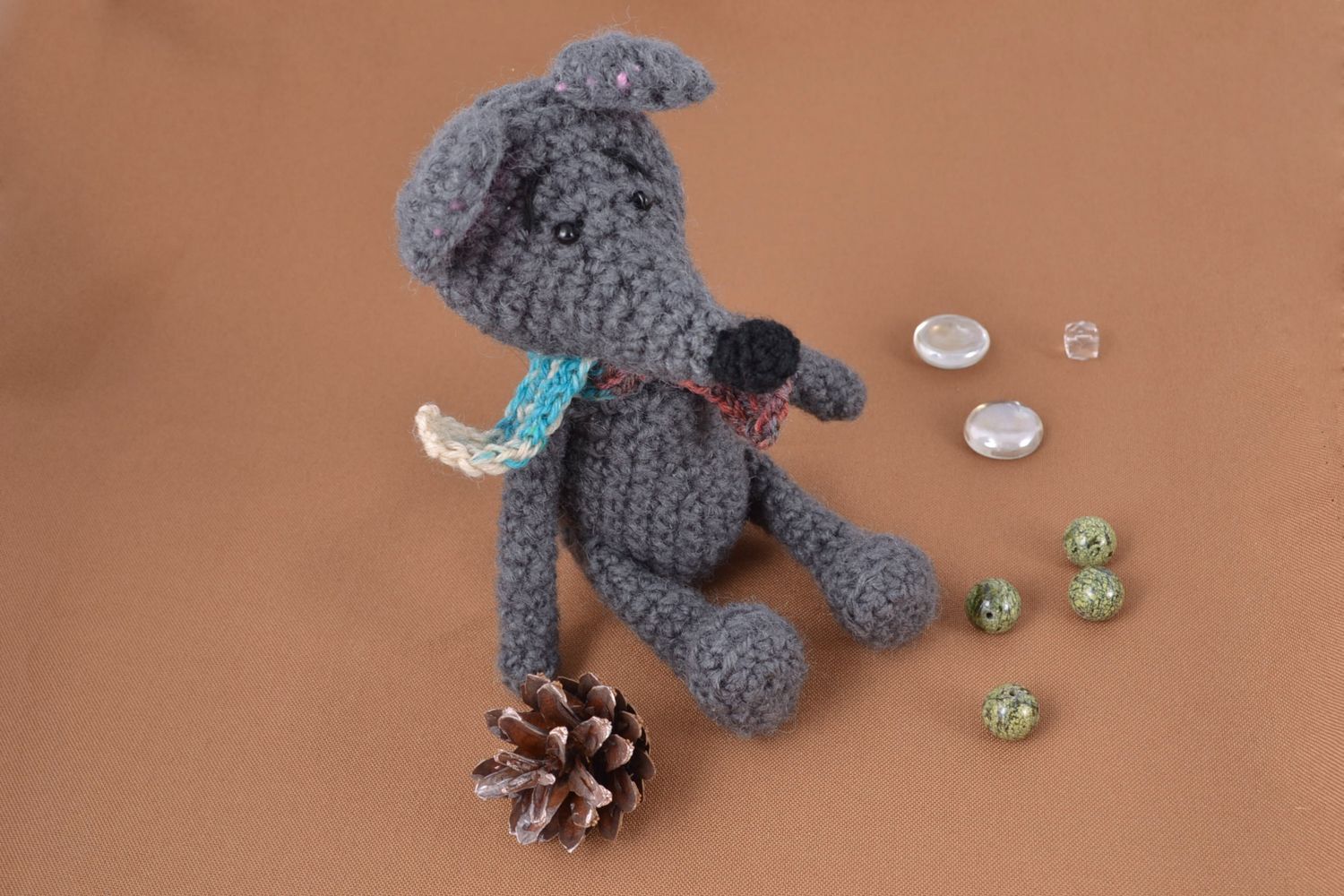Soft crochet toy gray mouse photo 1