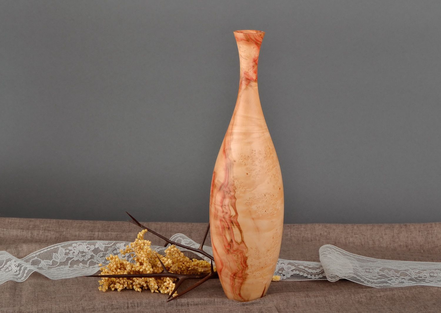 16 inches wooden bottle shape vase in light colors 2 lb photo 1