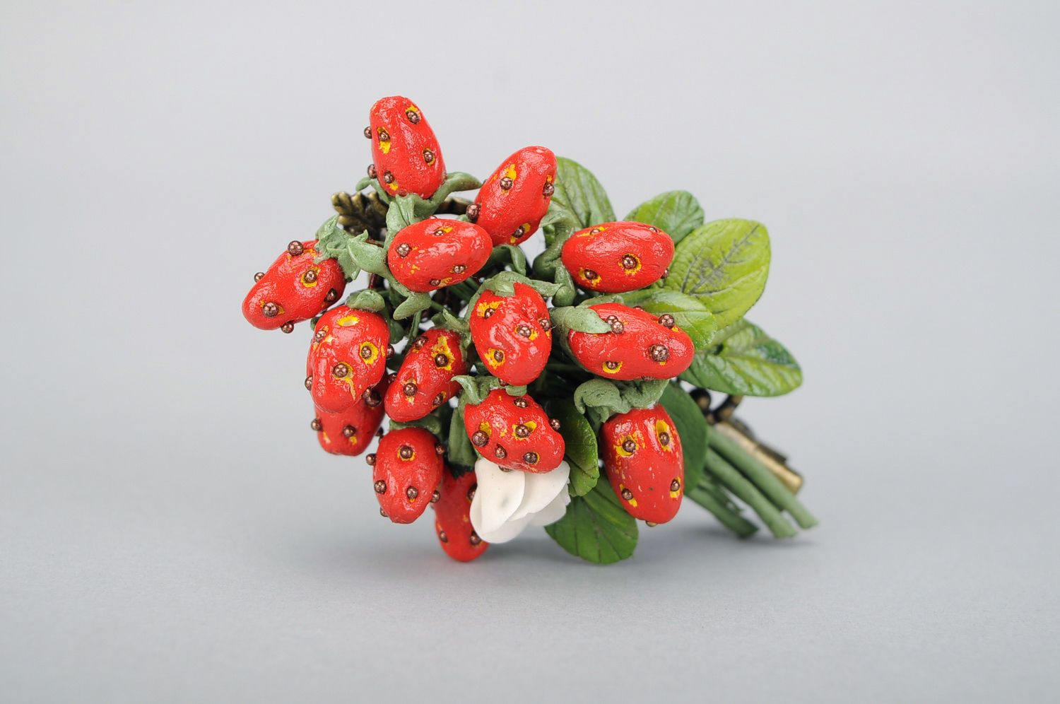 Brooch hairpin made of polymer clay Strawberry photo 1
