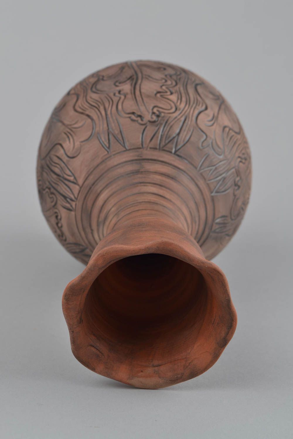 Handmade Ton Vase für Blumen glasiert in Braun originell künstlerisch schön foto 4