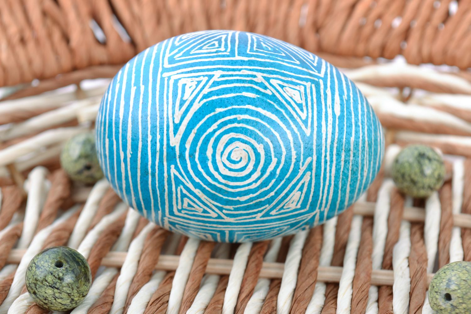 Handmade decorative art painted Easter egg of blue color symbol of health photo 1