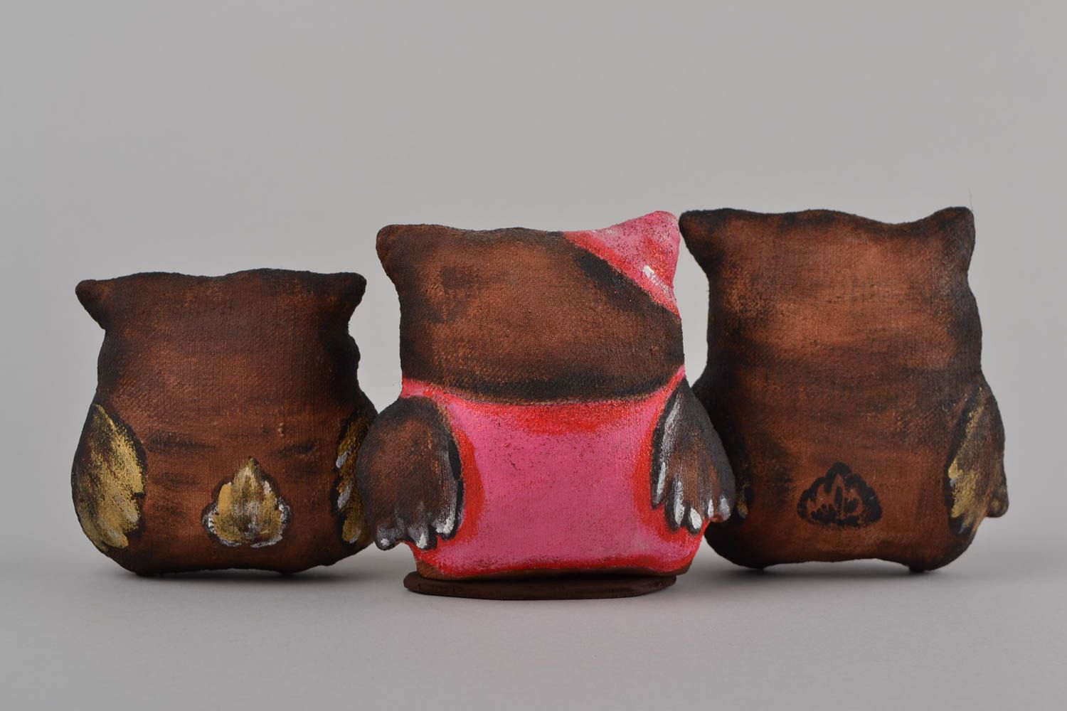 Weiches handmade Stofftier Set mit Duft Eulen aus Leinen mit Bemalung 3 Stück foto 4
