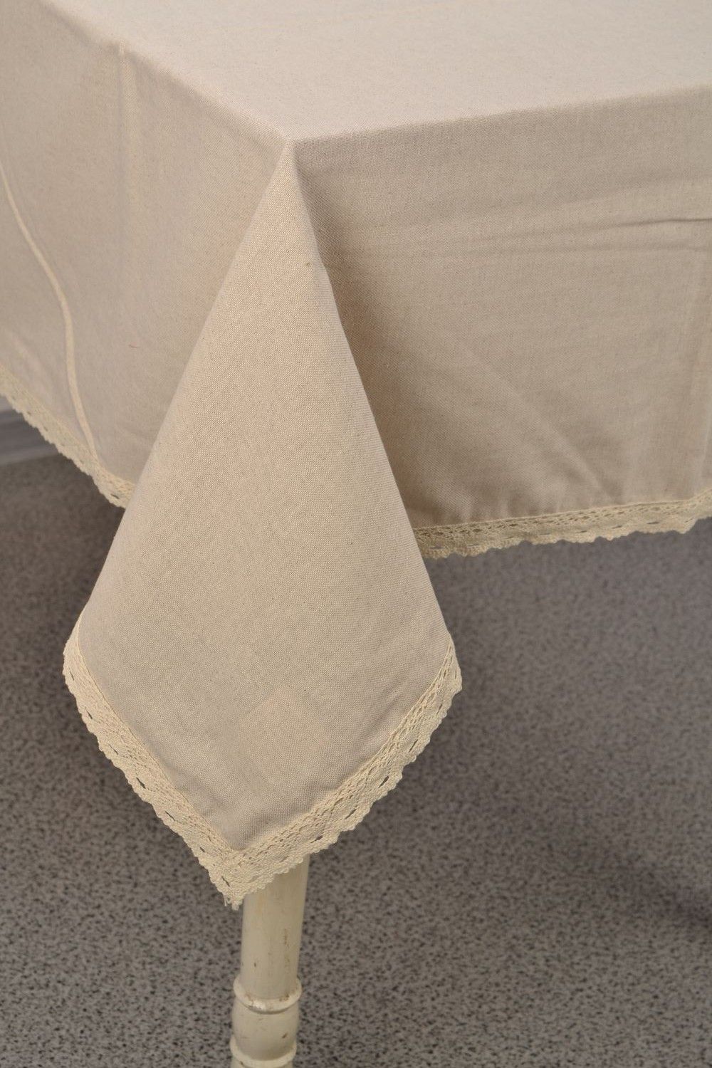 Handmade tablecloth of gray color made of cotton and polyamide photo 2