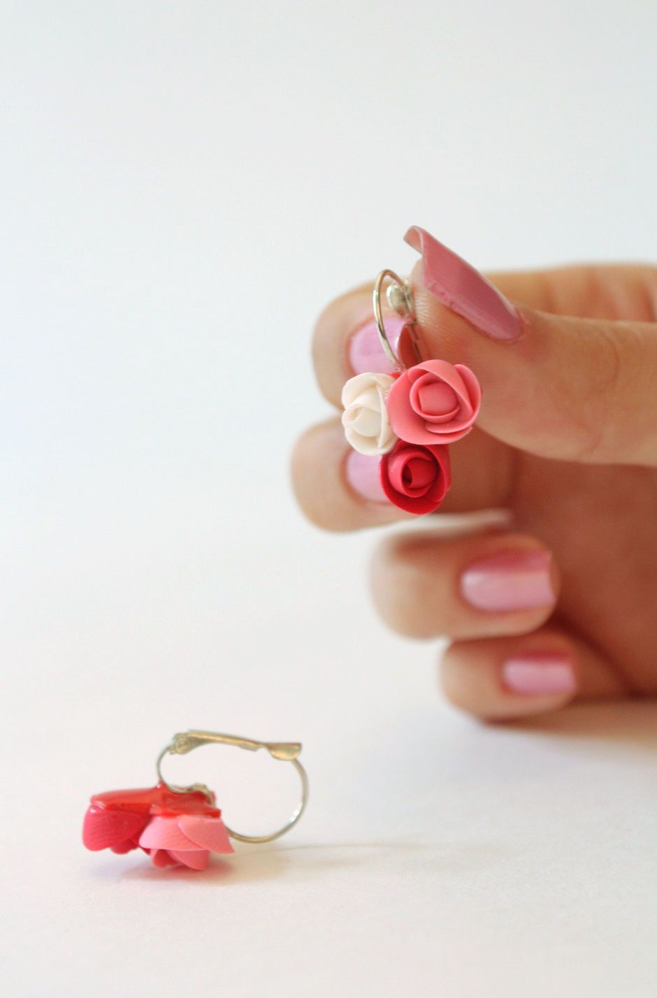 Earrings made ​​of polymer clay Roses photo 5