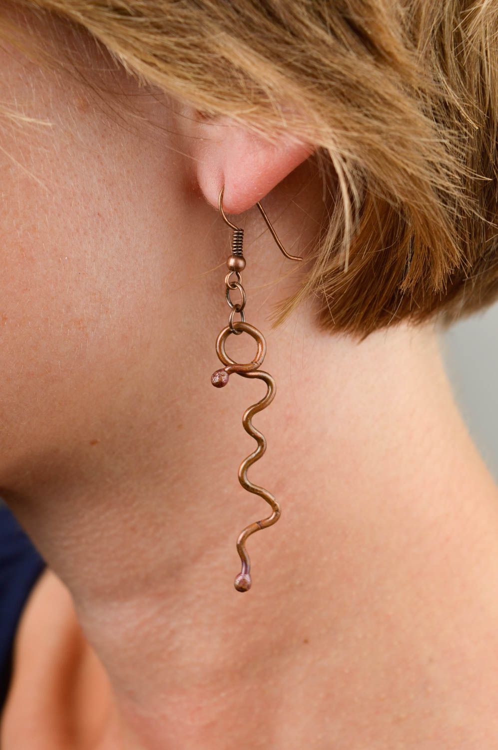 Handmade copper earrings designer long earrings beautiful accessory gift photo 1