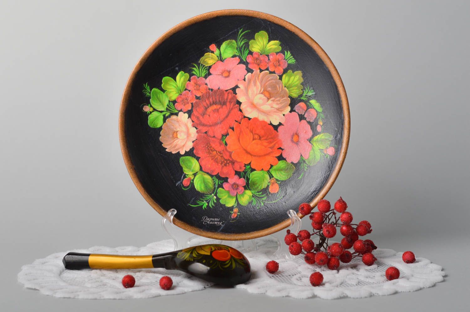 Подарочная тарелка ручной работы декоративная тарелка яркая красивая тарелка фото 1