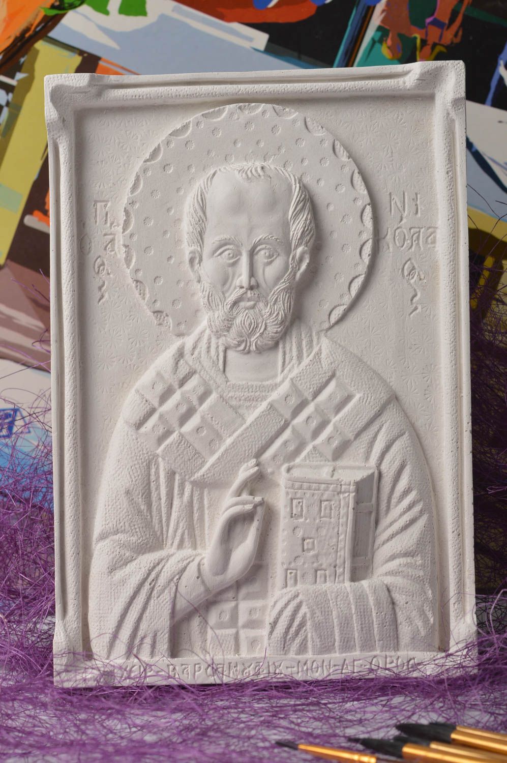 Icône religieuse Tableau fait main plâtre saint Nicolas Articles religieux photo 1