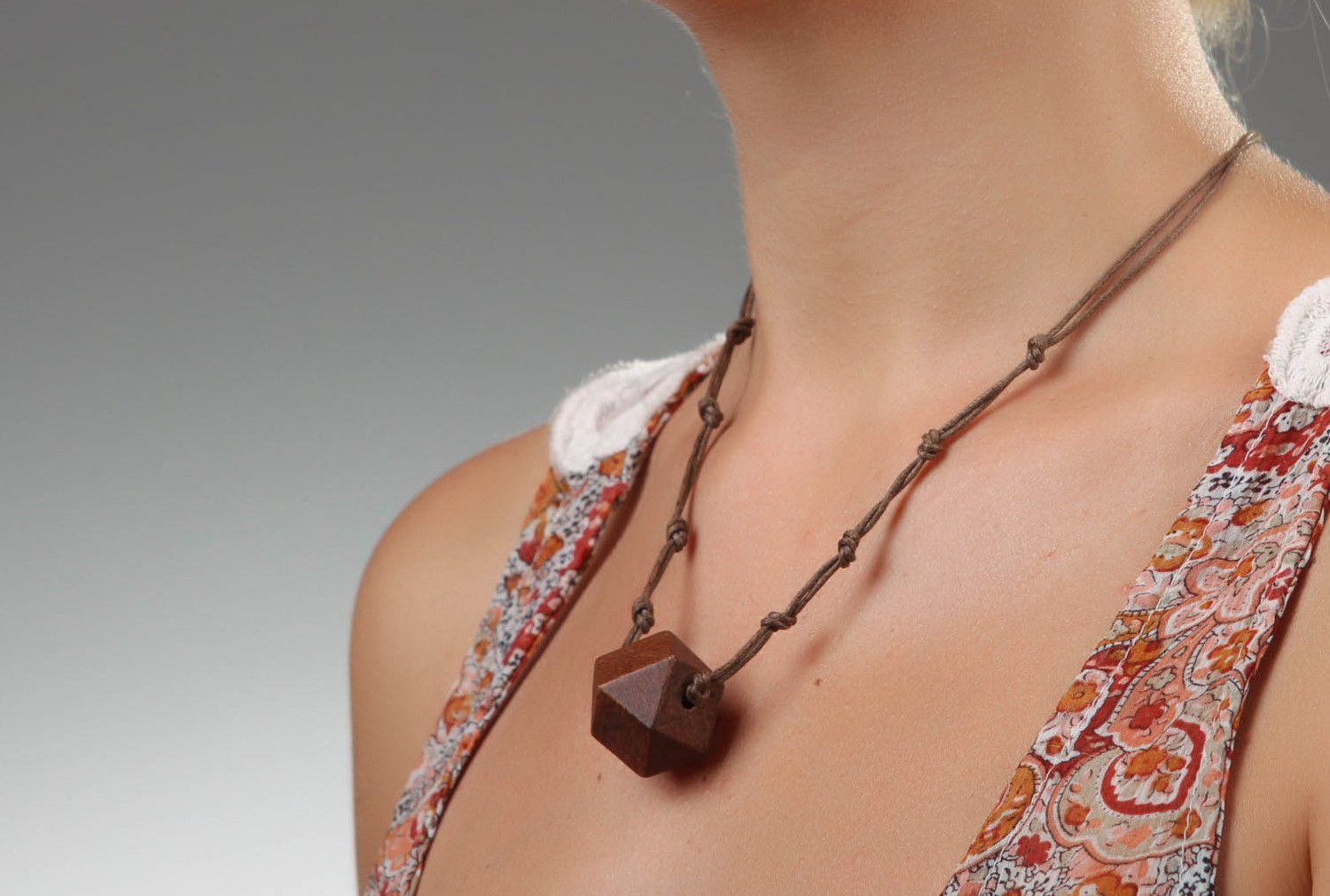 Necklace with wooden element, handmade photo 5