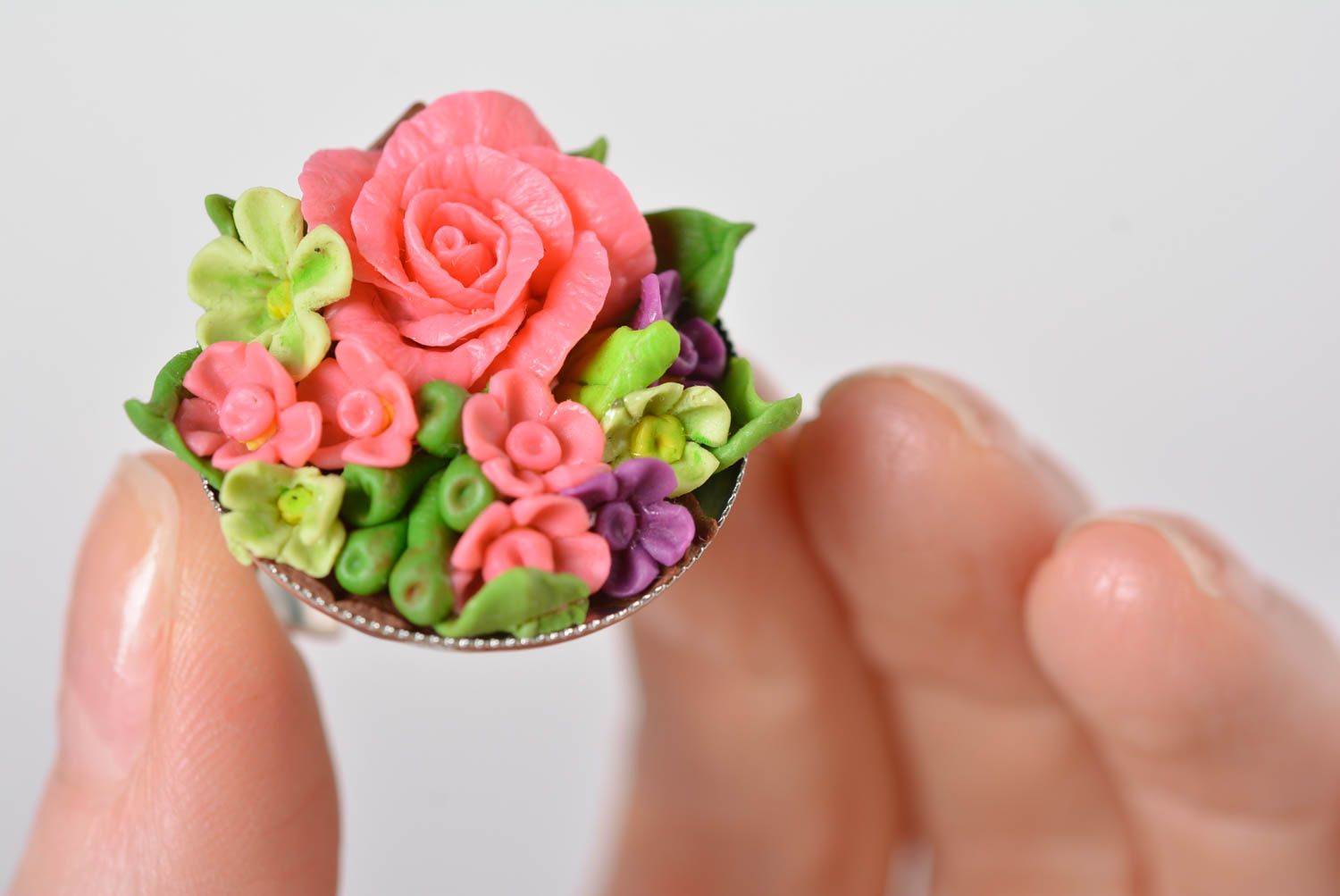 Handgemachter Blumen Ring Porzellan Schmuck aus kaltem Porzellan Mode Schmuck foto 2