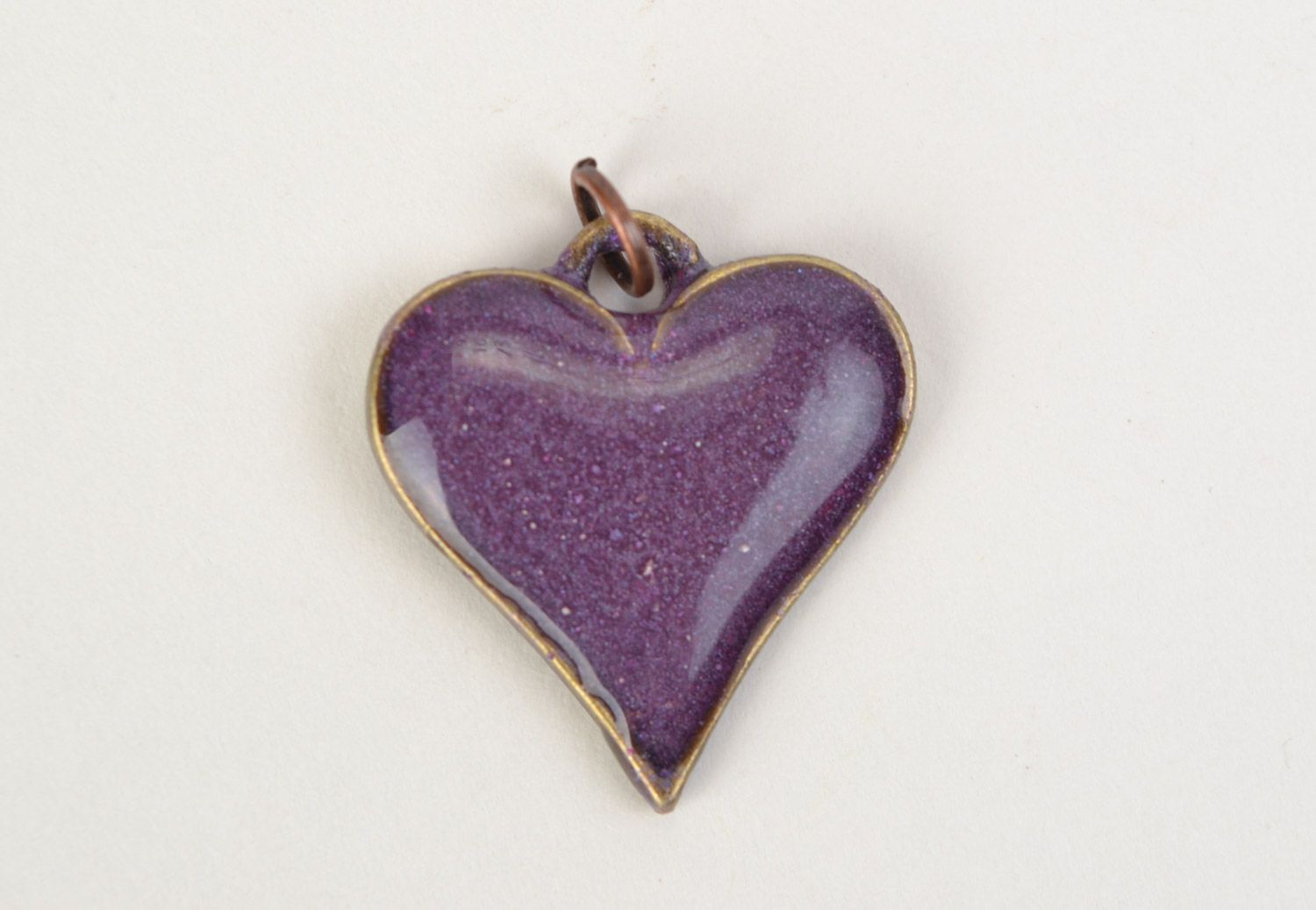 Handmade small volume heart-shaped pendant of violet color with 3D glaze photo 5