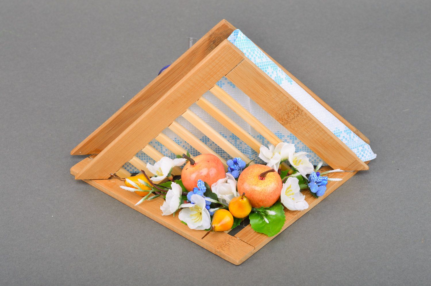 Handmade decorative wooden napkin holder with clay jug kitchen set photo 5