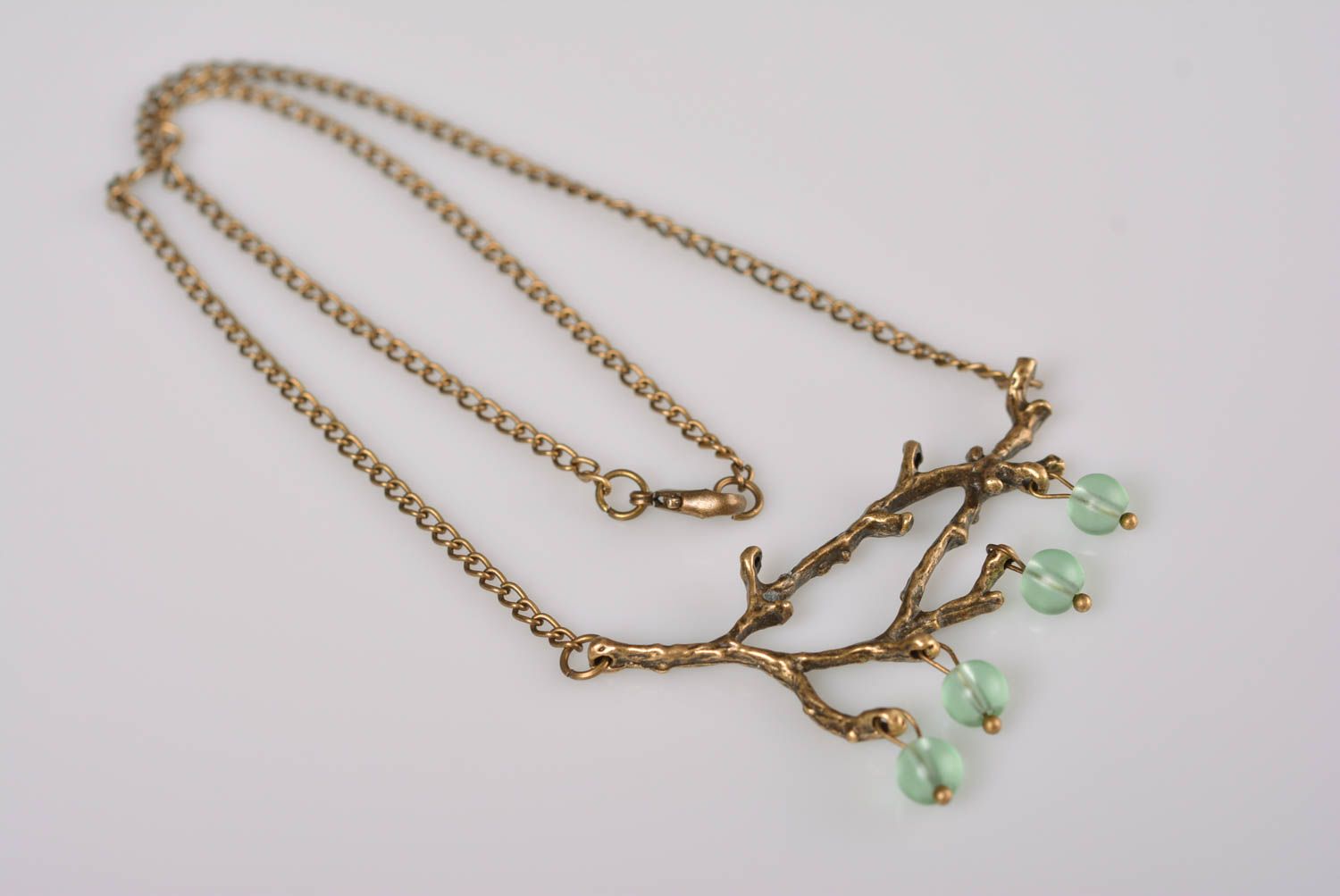 Metal stylish pendant with beads on long chain beautiful handmade accessory photo 4