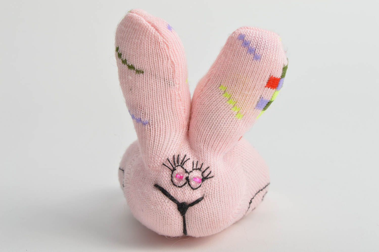 Unusual handmade children's pink fabric soft toy hare interior decor photo 3