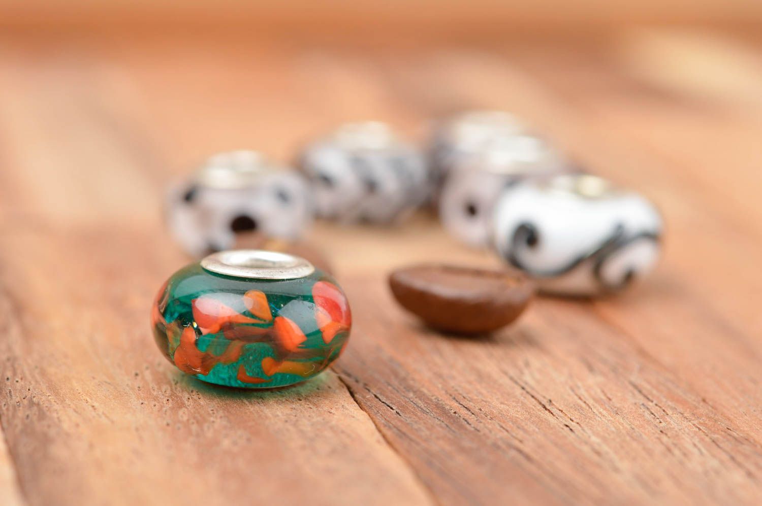 Unusual handmade glass beads green glass bead stylish jewelry making supplies photo 1