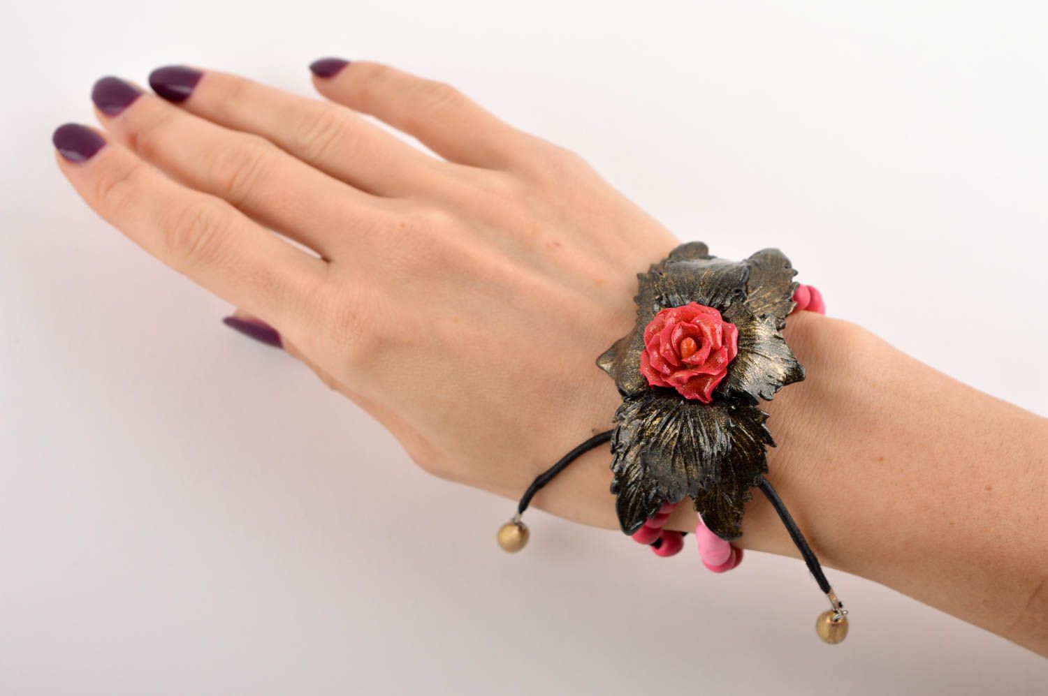 Handmade flower cute bracelet polymer clay jewelry unusual wrist bracelet photo 5
