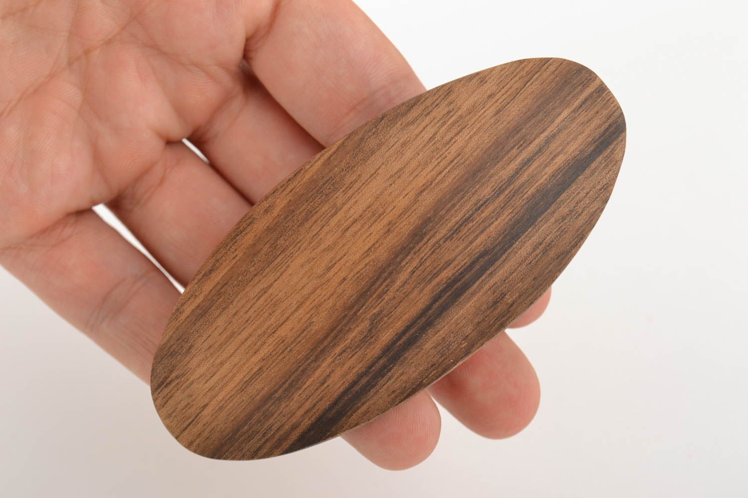 Barrette à cheveux en bois naturel originale ovale accessoire pratique fait main photo 5