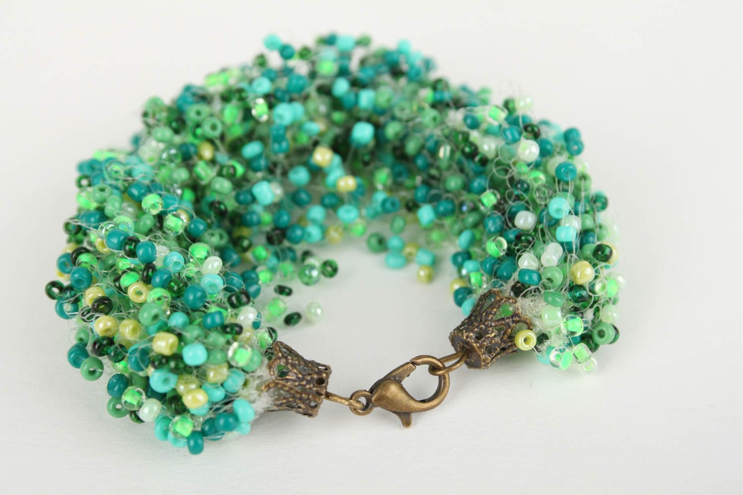 Light green and dark green airy adjustable bracelet for women photo 2