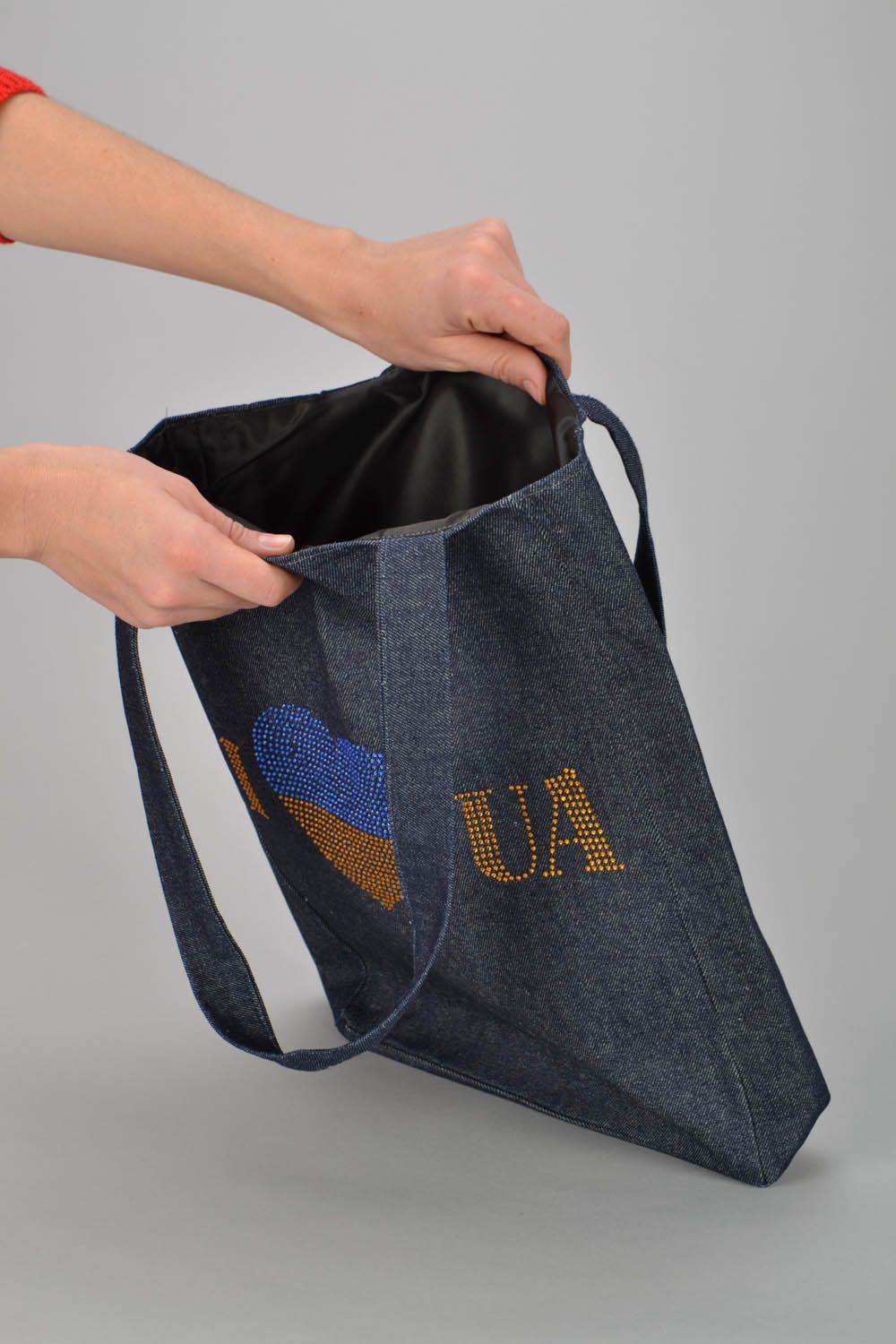 Jeans bag with lettering photo 2