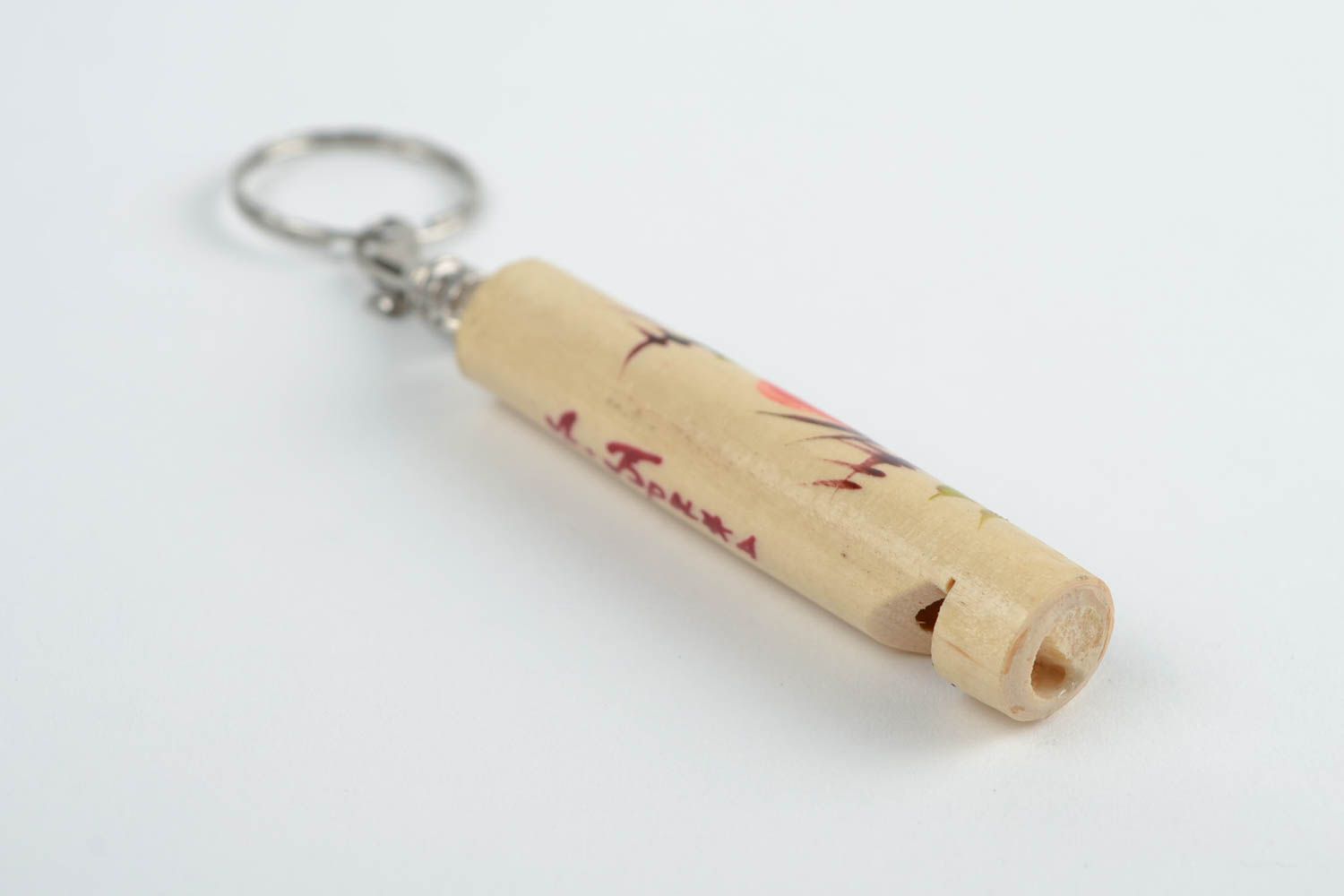 Designer key chain handmade key pendant wooden tin whistle Petrikivka key ring photo 4