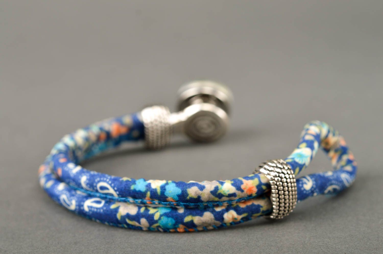 Браслет ручной работы стильный браслет текстильный синий браслет бижутерия фото 3