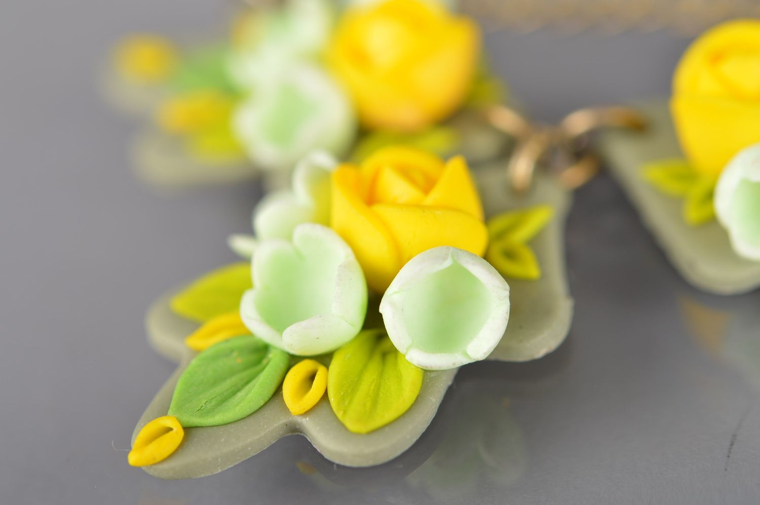 Polymer clay jewelry handmade plastic ring and pendant accessories with flowers photo 3