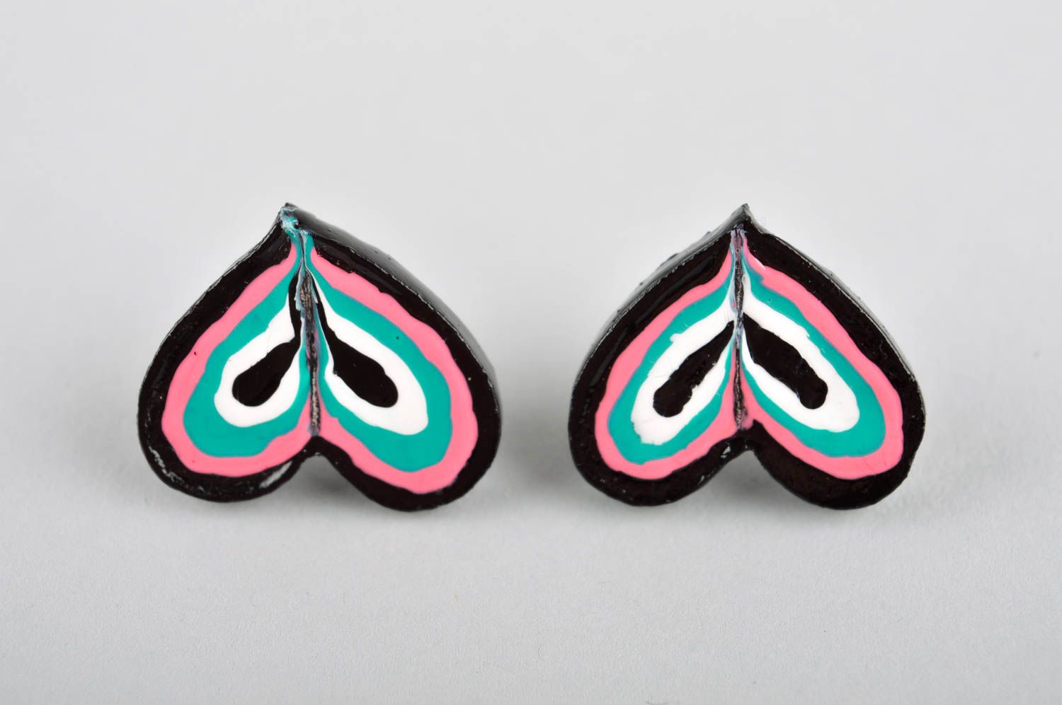 Handmade stud earrings ceramic jewelry black hearts cute earrings for girls photo 3