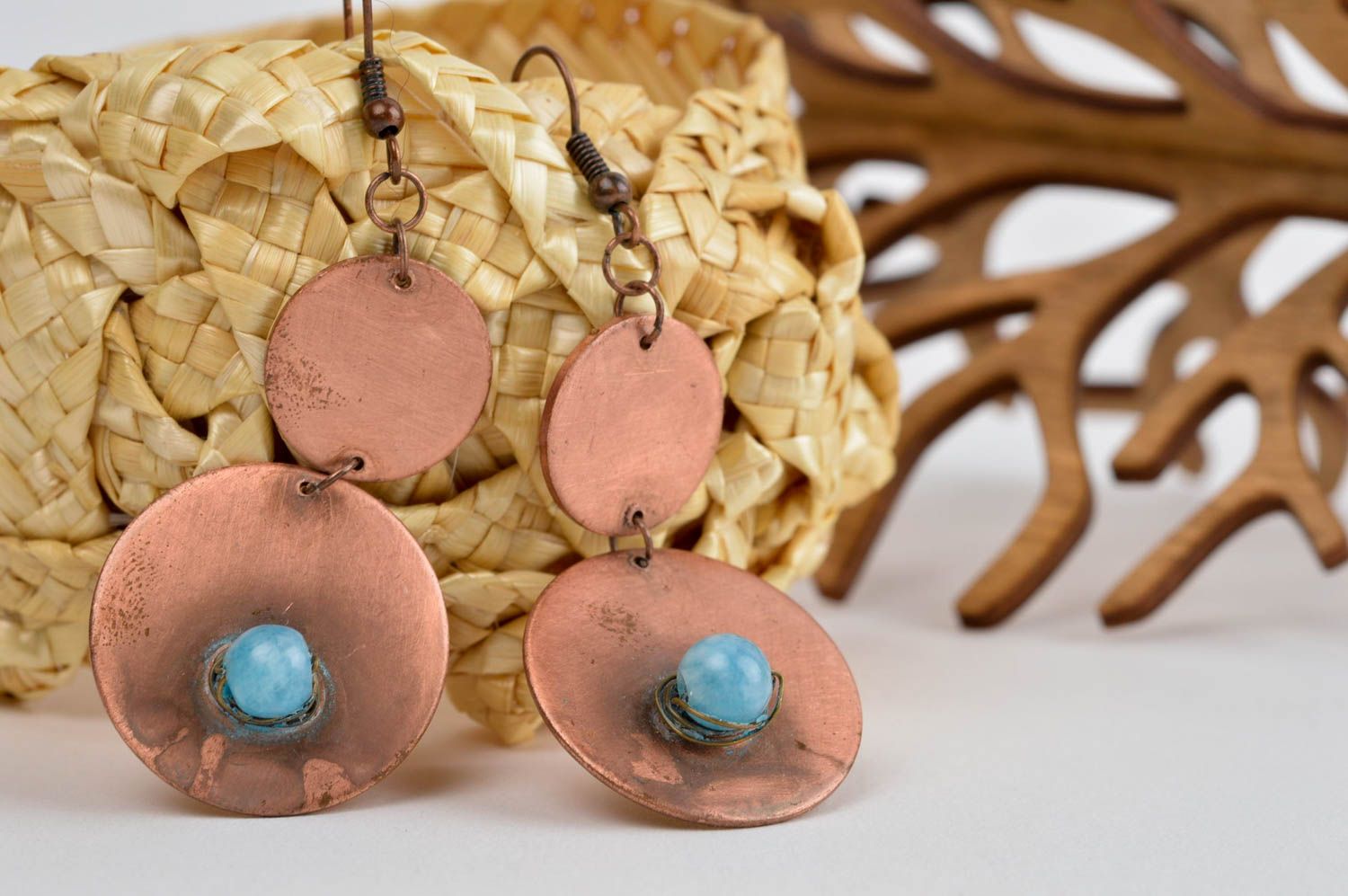 Massive handmade metal earrings brass earrings design metal craft gifts for her photo 1