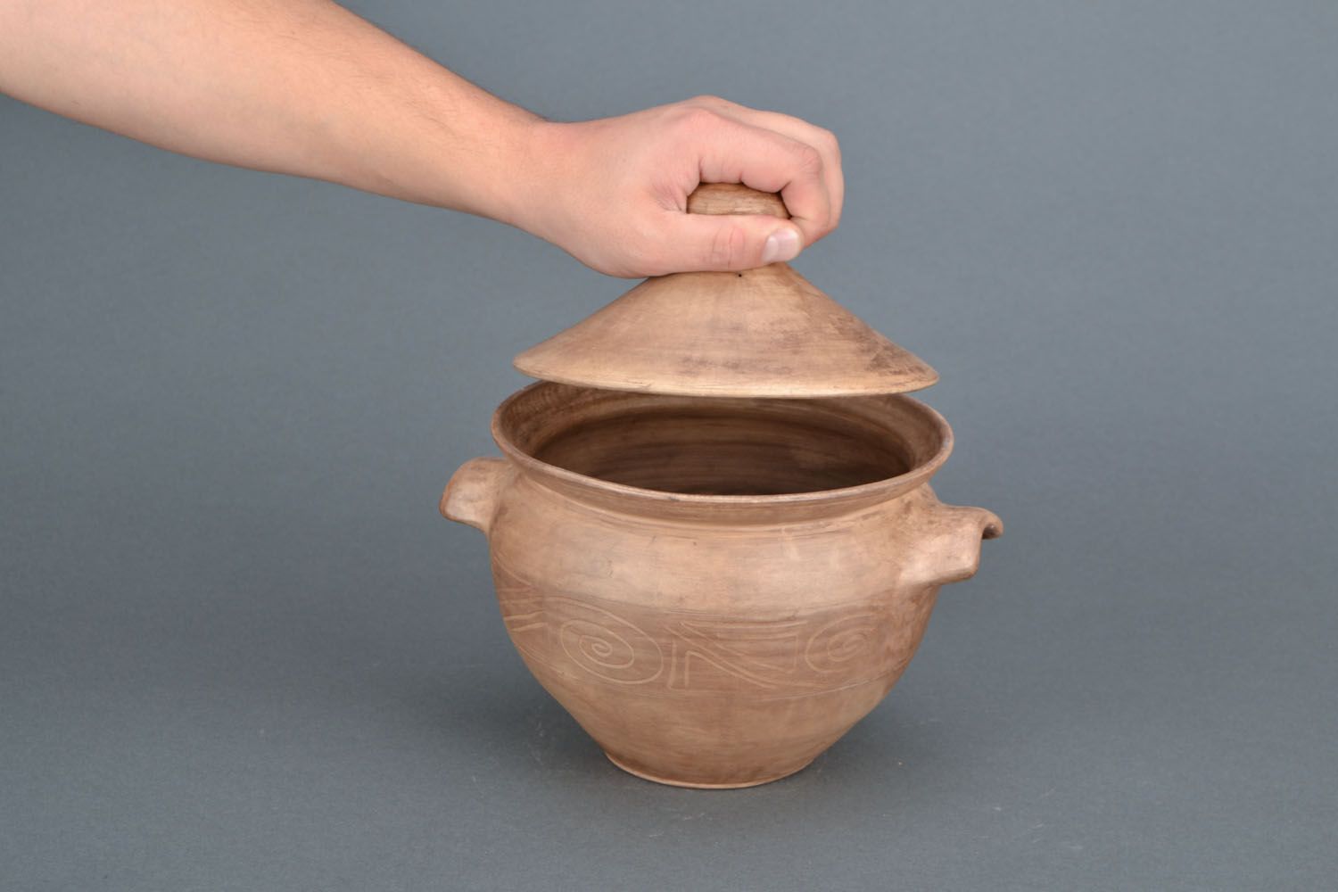 60 oz ceramic 9 inches 8 oz beige Indian pot with handle for cooking 2,17 lb photo 1