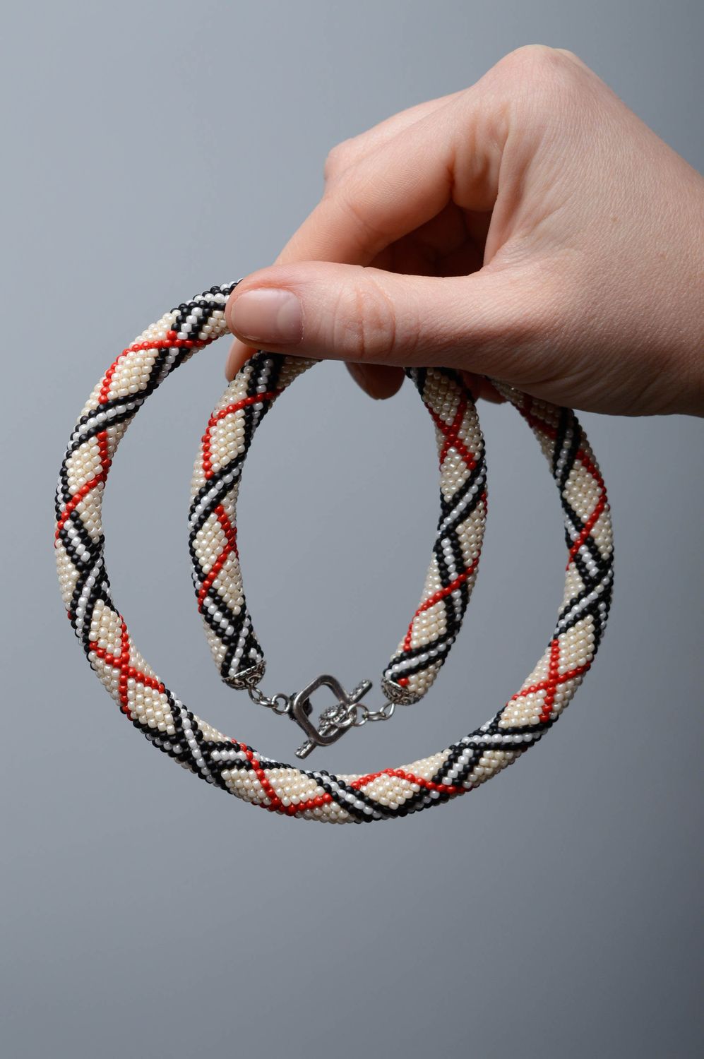 Handmade beaded cord necklace Geometric Ornament photo 4