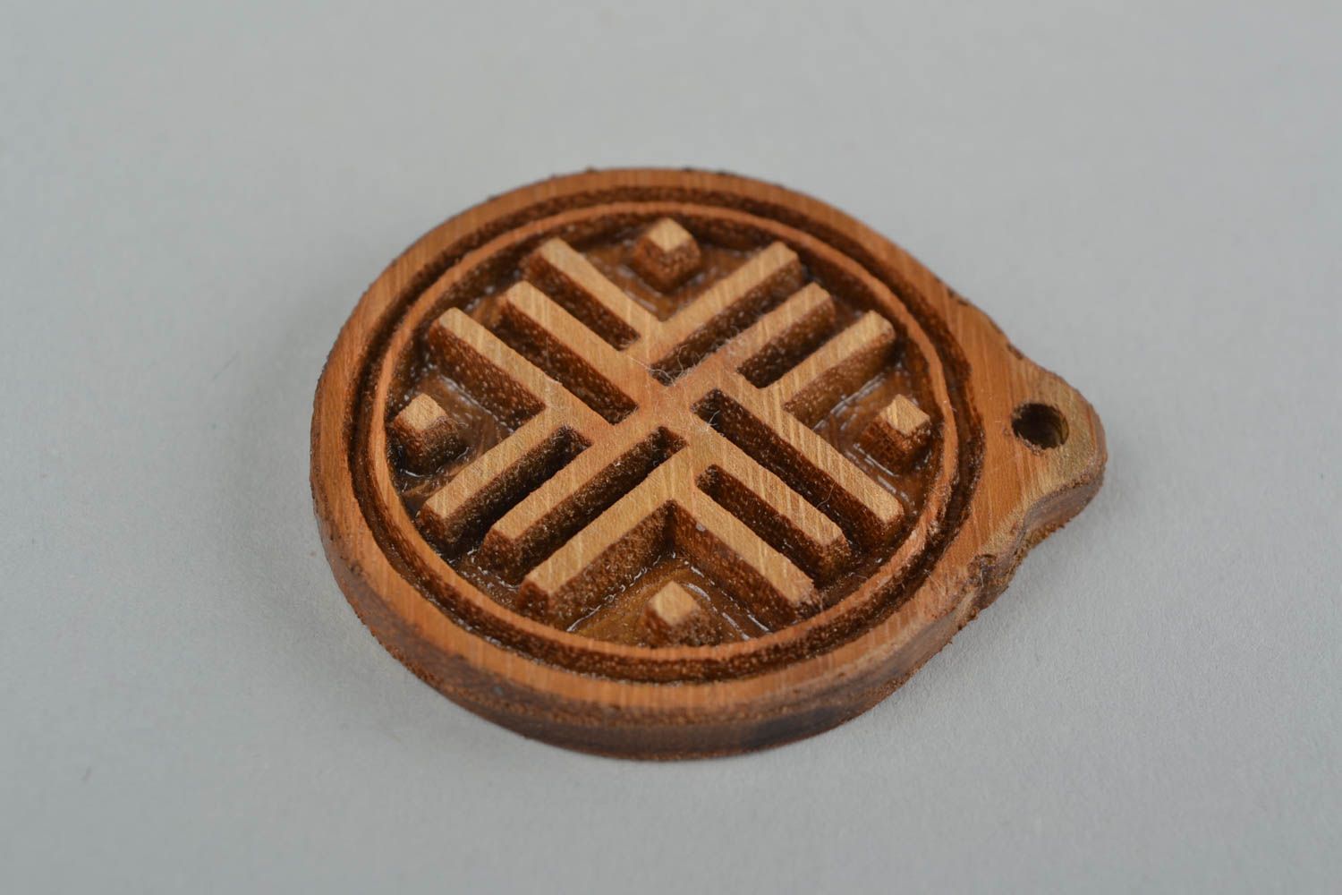 Wood handmade Slavic charm pendant Wanderer ethnic pectoral amulet for present photo 4