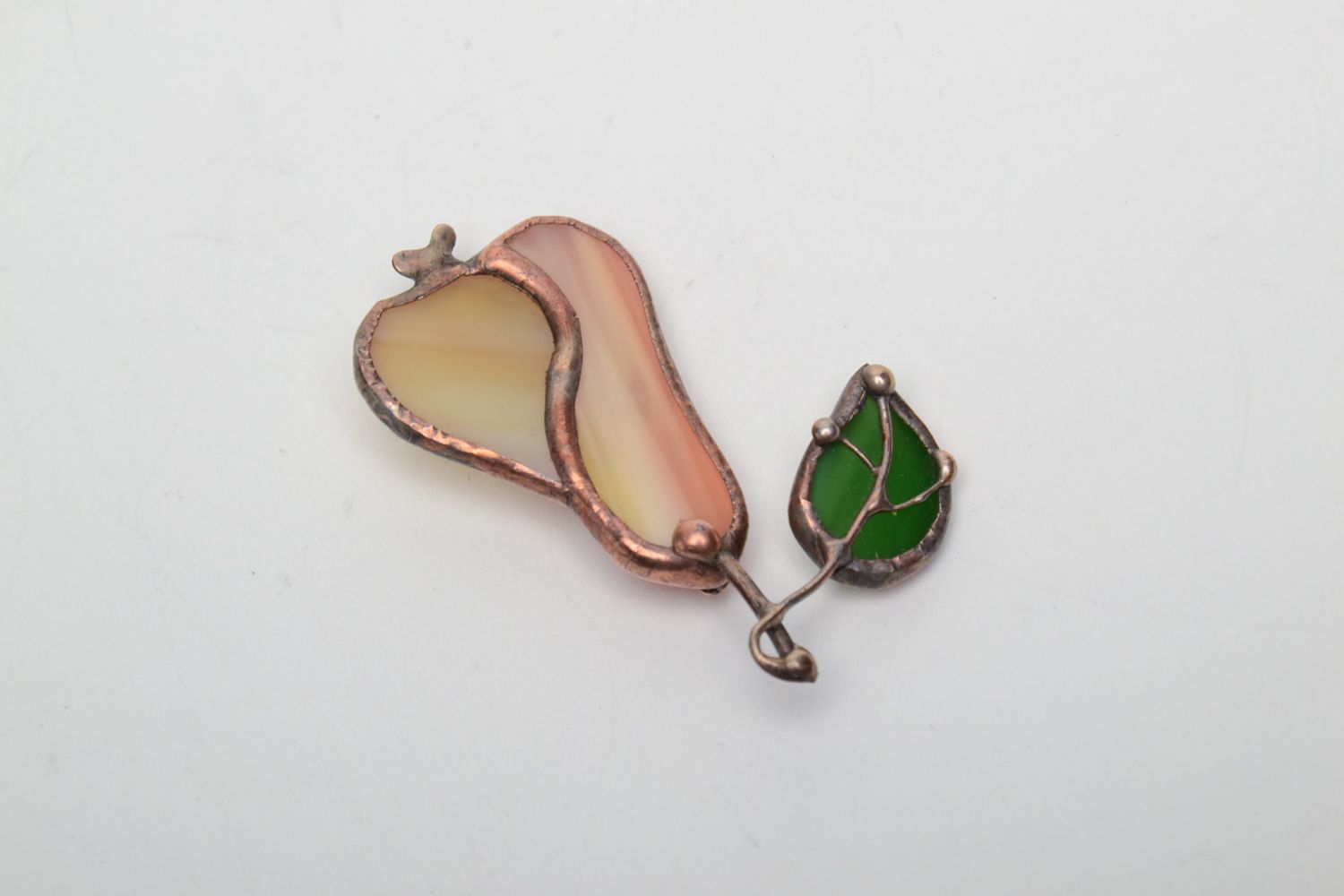 Unusual stained glass brooch in the shape of pear photo 3