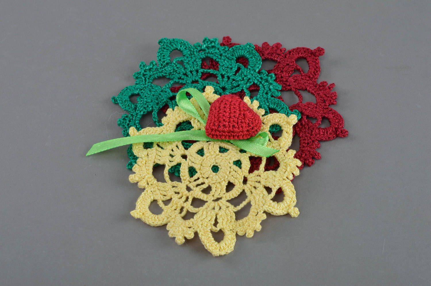 Unusual beautiful three colored handmade crochet lace table napkin home decor photo 1
