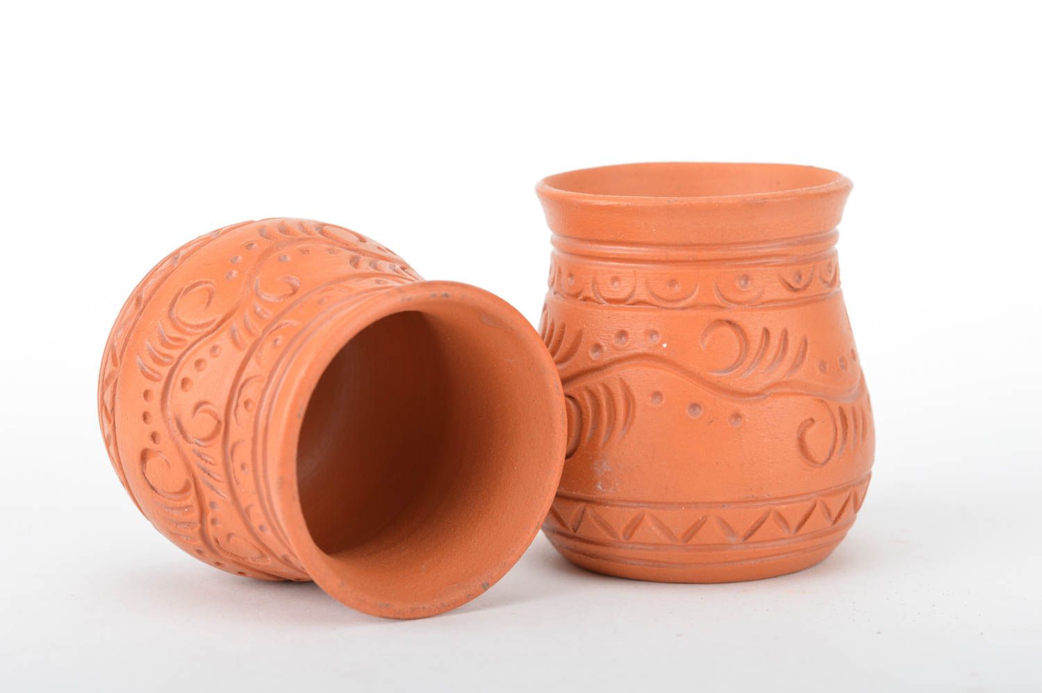 Set de vasos de barro hechos a mano con ornamento 2 artículos por 100 ml  foto 5