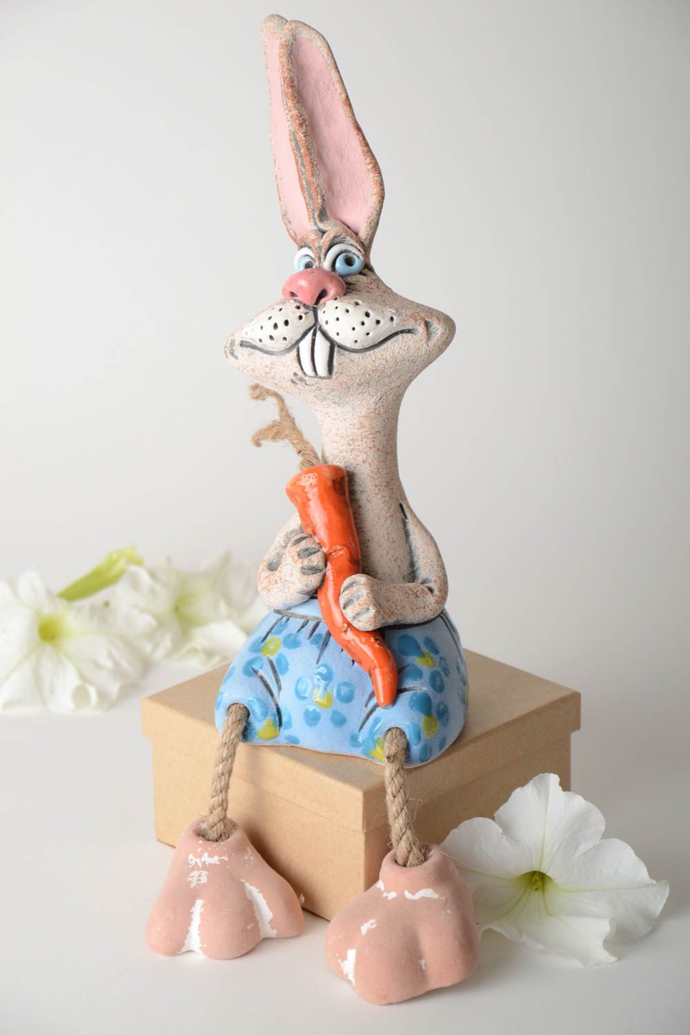 Tirelire lapin Tirelire fait main en terre cuite peinte Cadeau pour enfant photo 1