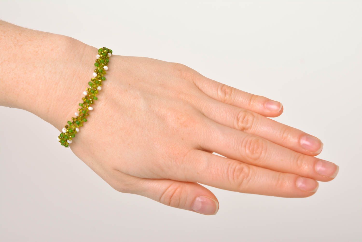 Light green beaded bracelet for girls photo 2