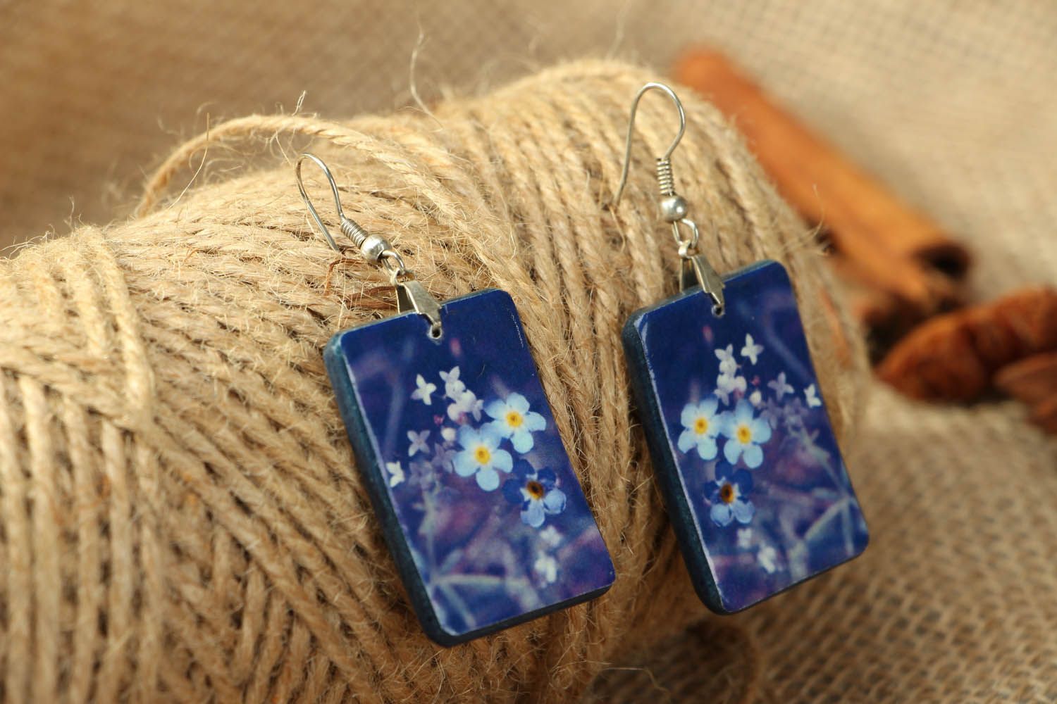  Blue earrings made of polymer clay photo 3