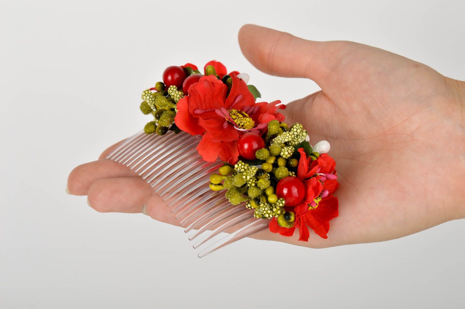 Greller roter Blumen Haarkamm handmade Damen Modeschmuck Accessoire für Haare  foto 5