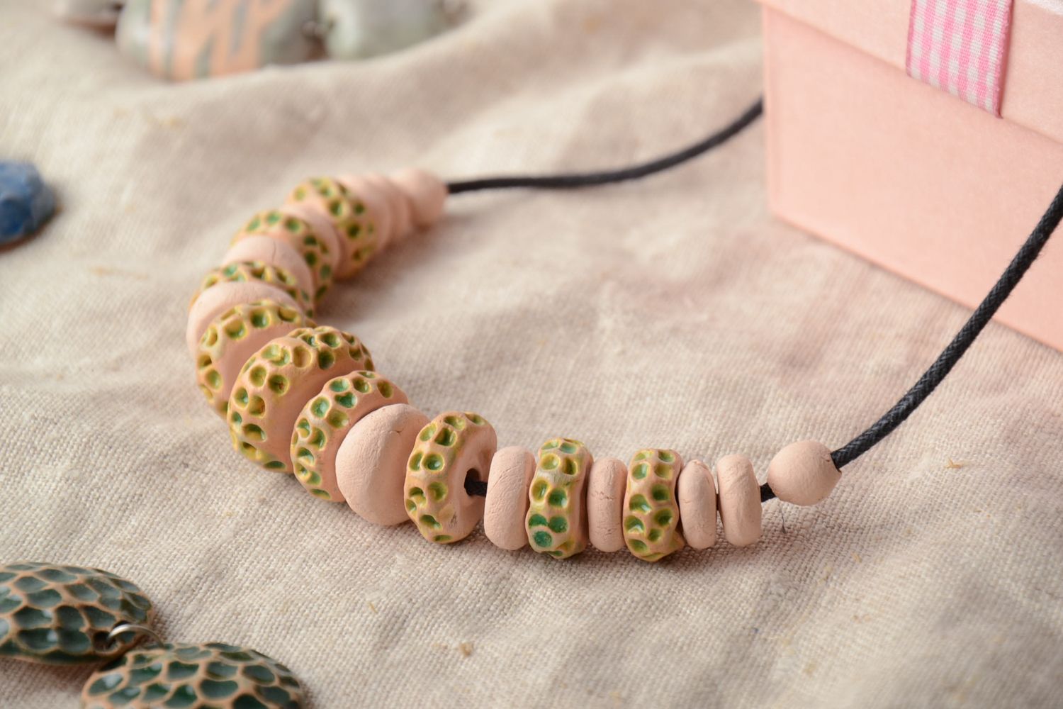 Handmade ceramic bead necklace photo 1