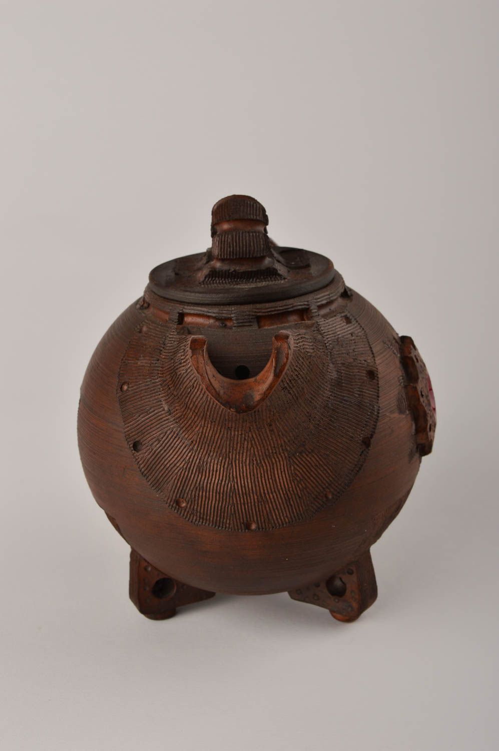 Заварной чайник ручной работы керамический чайник лепной глиняная посуда фото 5