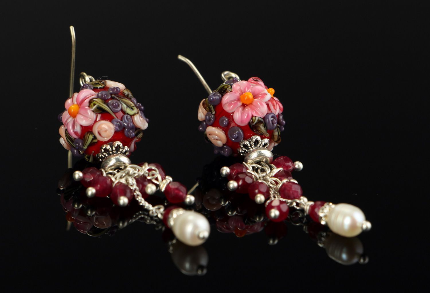 Earrings made from glass and pearls Garden of Eden photo 1